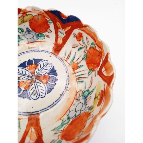 Antique Japanese Imari Porcelain Bowl Wabi-Sabi Edo - Meiji Era 1800s Scalloped - Picture 7 of 16